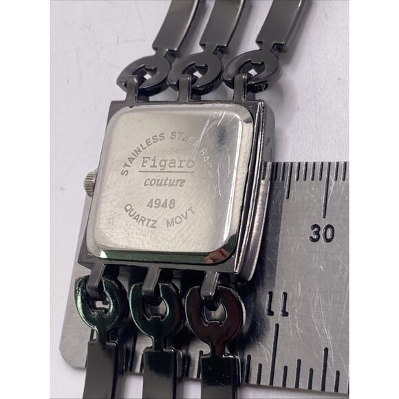 Vintage Figaro Dark Silver Rectangle Gem Tank Watch Works New Batterh - Picture 6 of 11